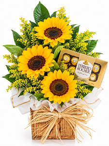 Brilho do Sol & Doçura – Trio de Girassóis com Ferrero Rocher