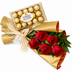 Doce Romance – Ramalhete de Rosas com Ferrero Rocher