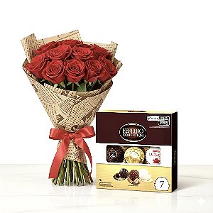 Buquê 12 Rosas com Ferrero Collection