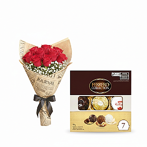 Combo Magnífico: 12 Rosas de Paixão & Ferrero Collection