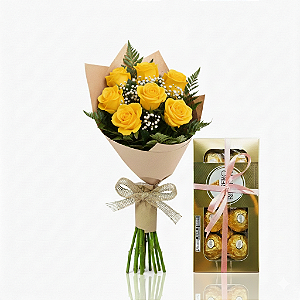 Buquê Clássico Solar Com 07 Rosas Amarelas