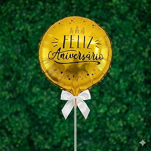 Balão Metalizado Redondo Feliz Aniversário