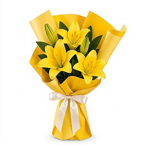 Buquê Encanto Dourado - Trio de Lírios Amarelos