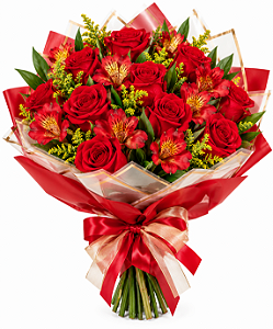 Buquê Tradicional de Rosas Vermelhas & Astromélias