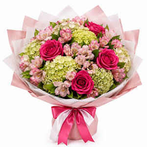 Buquê Carinho de Rosas Pink & Astromélias