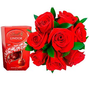 Buquê de 8 Rosas Premium com Chocolate Lindt