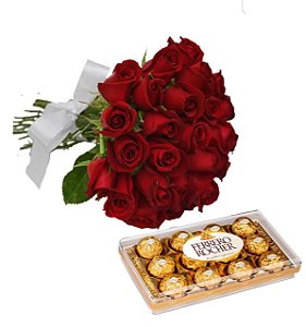 Buquê com 24 rosas com Ferrero Rocher