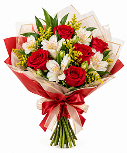 Buquê Elegância de Rosas & Astromélias
