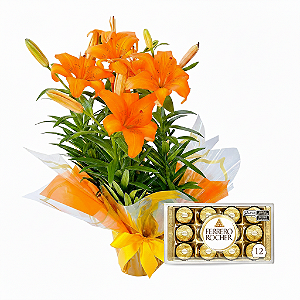 Vaso de Lírio Laranja com Ferrero Rocher 150G