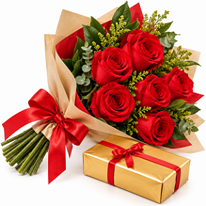 Buquê Romance Dourado com Chocolates