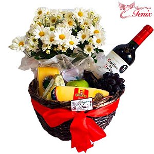 Cesto de Vinho com Margaridas