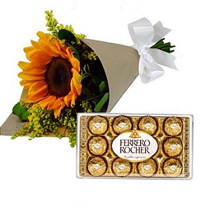 Mini Buque de Girassol e Ferrero Rocher 150g