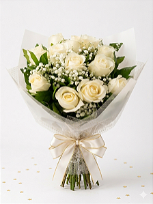 Buquê de 12 Rosas Brancas - Tradicional