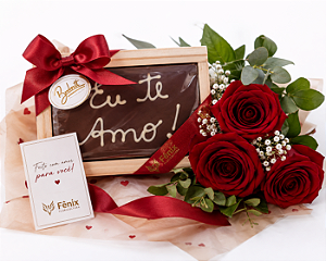 Trio De Rosas Com Barra de Chocolate Decorada