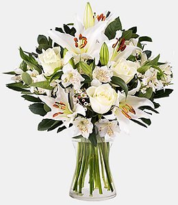 Luxuoso Arranjo De Lirios com Astromelias e Rosas Brancas - Fênix  Floricultura - Flores e presentes