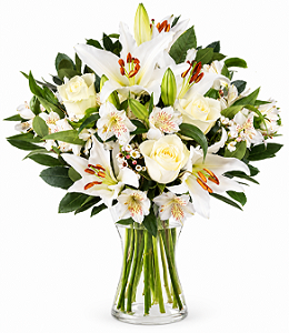 Luxuoso Arranjo De Lirios com Astromelias e Rosas Brancas