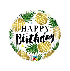 Balão metalizado Happy Birthday abacaxi G