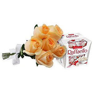 Buquê de 6 Rosas Champanhe e Chocolate  Rafaello