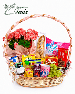 Luxuosa Cesta de Café para Mãe com Flores de Begônia