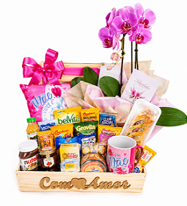 Luxuoso Baú de Café da Manhã Com Orquídea Para Mãe