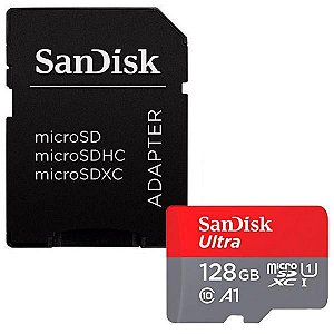 Cartão de Memória Micro SD SanDisk Ultra SDSQUAR-128G-GN6MA de 128GB XC-I -Vermelho/Cinza