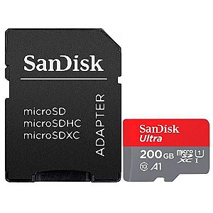 Cartão de Memória Micro SD de 200GB SanDisk Ultra SDSQUAR-200G MSDXC-I - Cinza/Vermelho