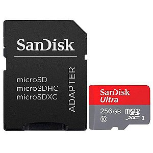Cartão de Memória Micro SD de 256GB SanDisk Ultra SDSQUAR-256G-GN6MA - Cinza/Vermelho
