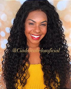 Peruca lace front cabelo humano cacheado Paola baby Hair
