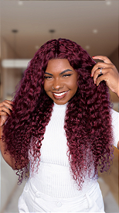 Peruca Cabelo Humano Fake Scalp HD Cacheada Lauren Marsala 60cm