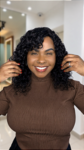 Peruca Cabelo Humano Cacheado Diva Preta