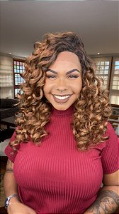 Peruca Lace Front Fibra Premium Cacheada Elajy Ombré Mel