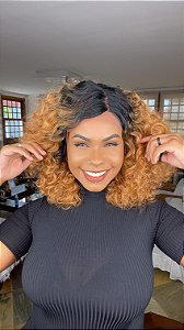 Peruca Lace Front Fibra Premium Cacheada Porsha Loiro 1B/27