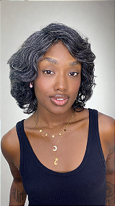 Peruca Cabelo Humano Cacheado Bárbara Borges Grisalha 280