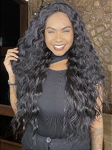 Lace Front HD Fibra Premium Ondulada Deep Crimp Curl Preto 1b