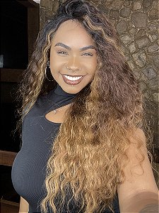 Lace Front HD Fibra Premium Cacheada Joy Ombré Loiro
