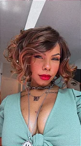 Peruca Lace Front Fibra Organica Amanda Ondulada Morena Iluminada