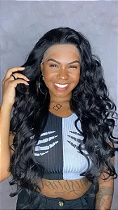 Peruca Lace Front Fibra Premium Leslie Castanho Escuro