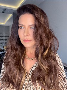 Lace Front HD Fibra Orgânica Boila morena iluminada