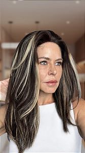 Peruca Cabelo Humano Fake Scalp Lisa Couro Cabeludo Perfeito 40 cm Mechas
