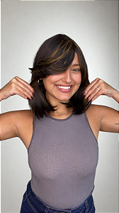 Peruca Fibra Futura Liso Franja Odete Mechada 1B/30