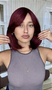 Peruca Fibra Futura Liso Franja Odete Marsala