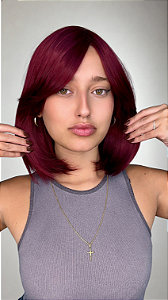 Peruca Fibra Futura Liso Franja Odete Marsala