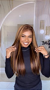 Peruca Lace 360º Strap Cabelo Humano 65cm Loiro Mechas 4/27