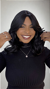 Peruca Fibra Futura Ondulado Franja Niara Preta