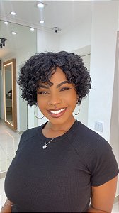 Peruca Cabelo Humano Cacheada Gisa Grisalha