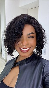 Peruca Lace Front Cabelo Humano Cacheado Castanho Escuro Anaju