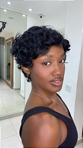 Peruca Cabelo Humano Cacheado Pixie Eva cor 1B 9018