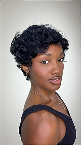 Peruca Cabelo Humano Cacheado Pixie Eva cor 1B 9018