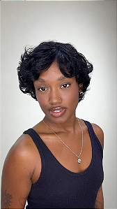 Peruca Cabelo Humano Cacheado Pixie Mika cor 1B 025