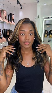 Peruca Lace 360° STRAP Cabelo Humano 55cm Mechas 1B/27